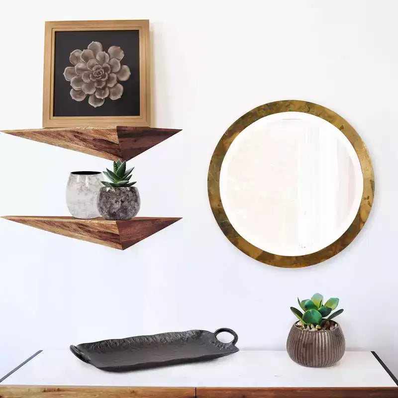 Miroir mural rond en métal cuivré : Décoration moderne, 40 cm de diamètre, aucun assemblage requis