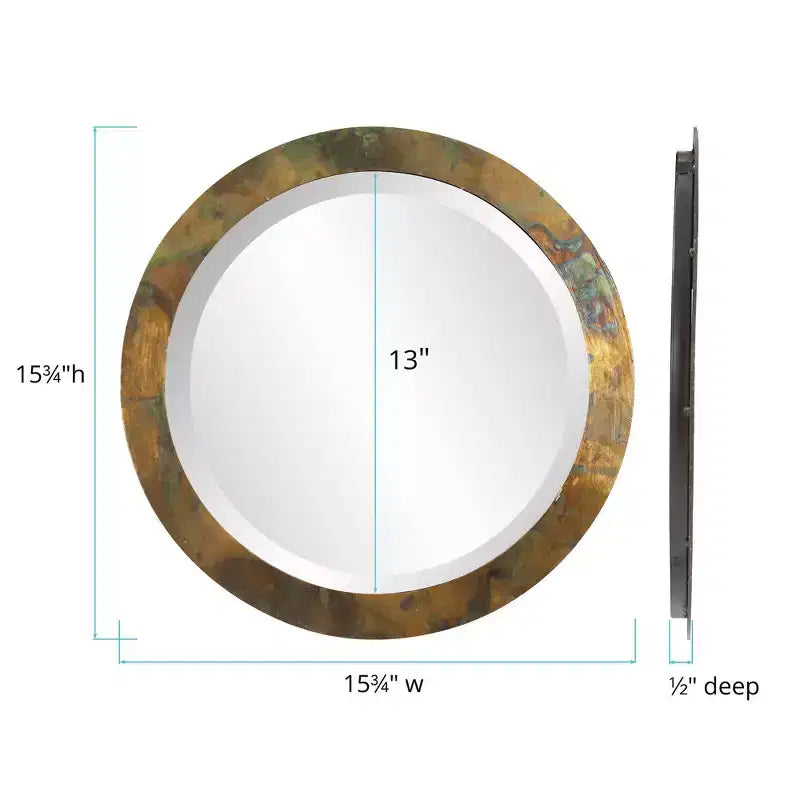 Miroir mural rond en métal cuivré : Décoration moderne, 40 cm de diamètre, aucun assemblage requis