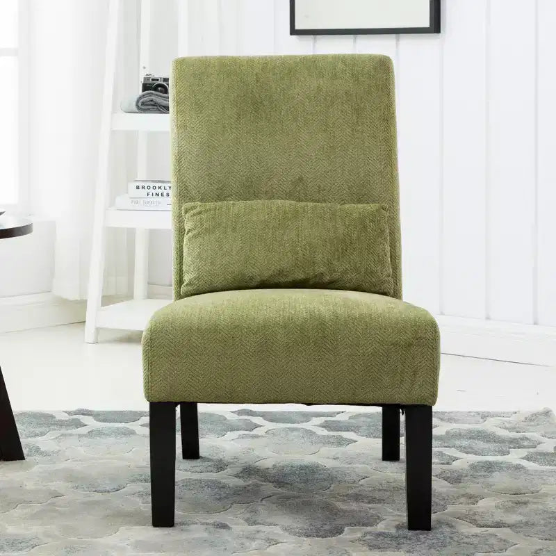 Fauteuil d'appoint contemporain sans accoudoirs en tissu chenille avec coussin lombaire assorti, Vert printanier