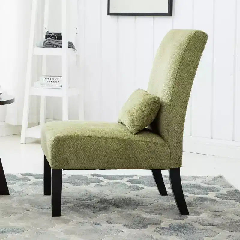 Fauteuil d'appoint contemporain sans accoudoirs en tissu chenille avec coussin lombaire assorti, Vert printanier