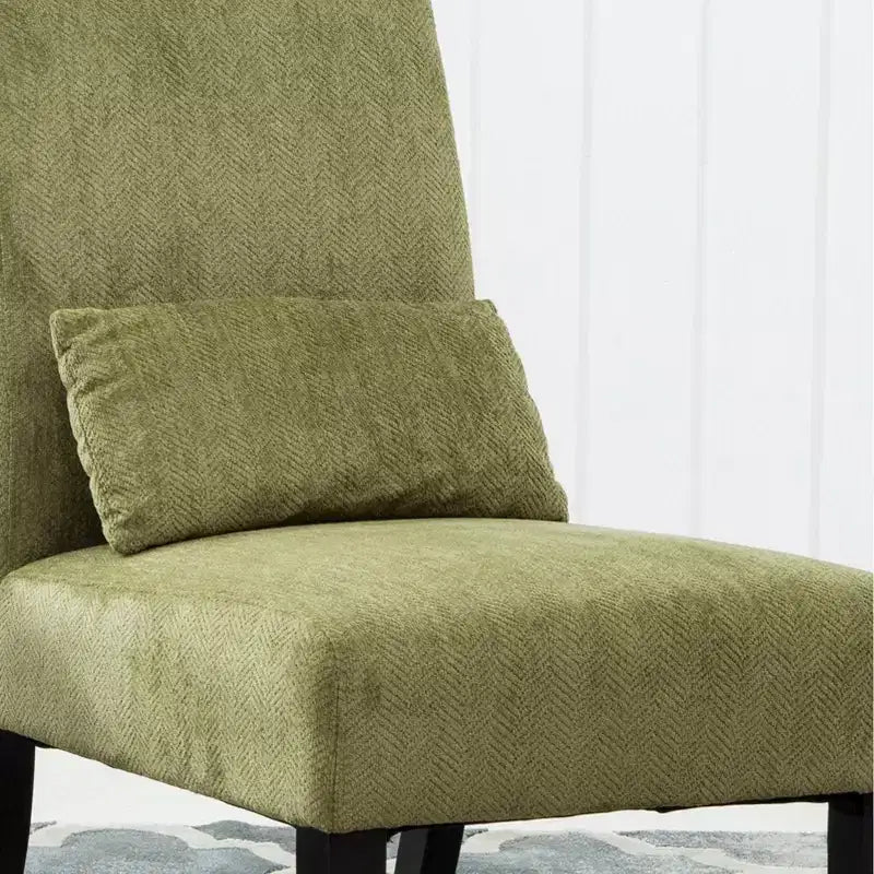 Fauteuil d'appoint contemporain sans accoudoirs en tissu chenille avec coussin lombaire assorti, Vert printanier