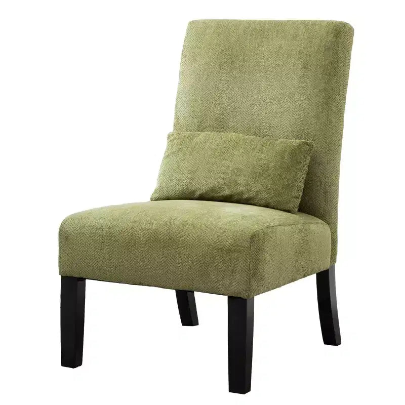 Fauteuil d'appoint contemporain sans accoudoirs en tissu chenille avec coussin lombaire assorti, Vert printanier