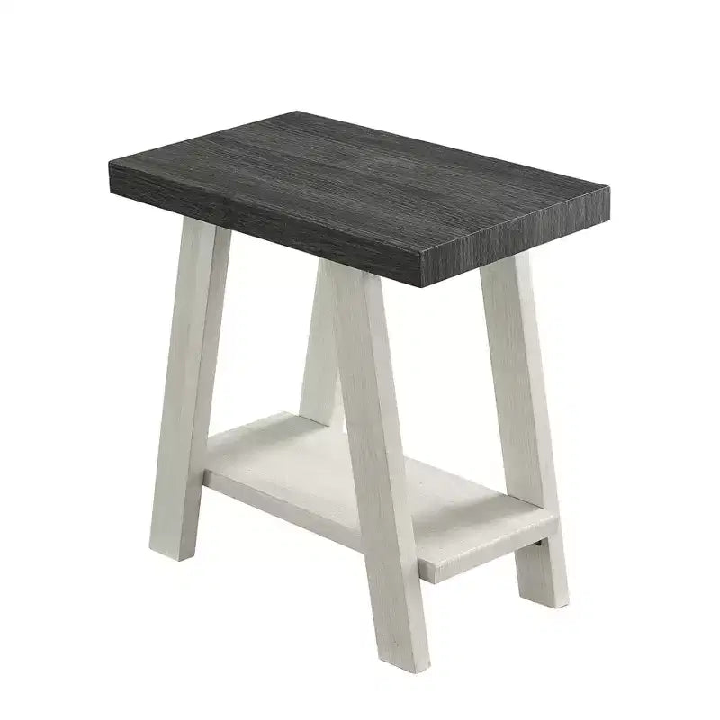 Table d'appoint contemporaine en bois bicolore, finition charbon de bois vieilli et beige