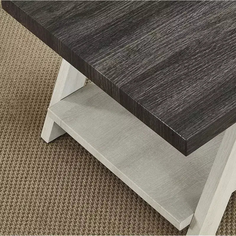 Table d'appoint contemporaine en bois bicolore, finition charbon de bois vieilli et beige