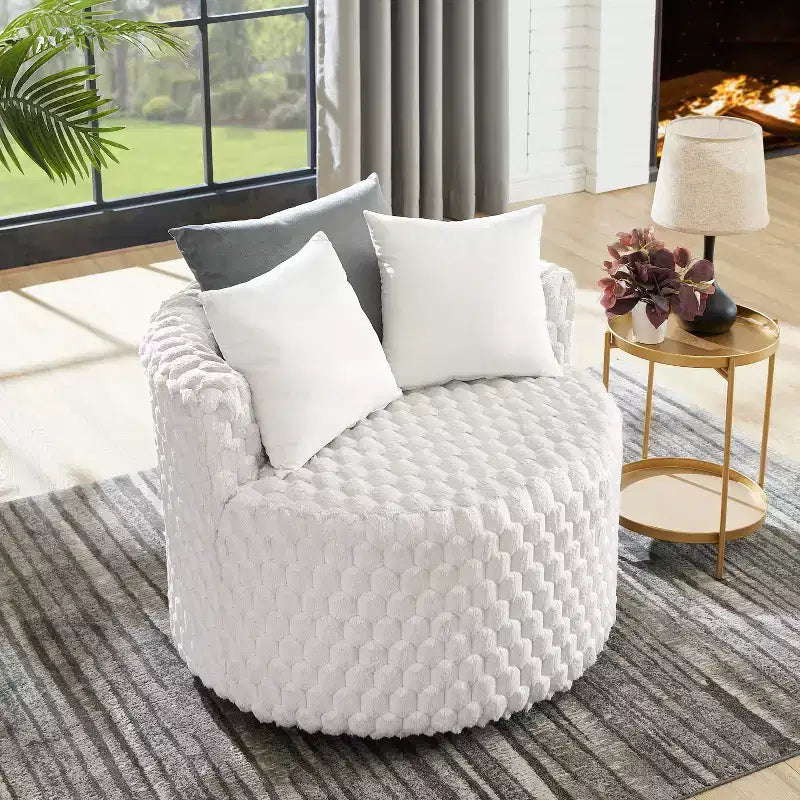 Fauteuil club 3D rembourré en peluche avec roulettes, blanc cassé