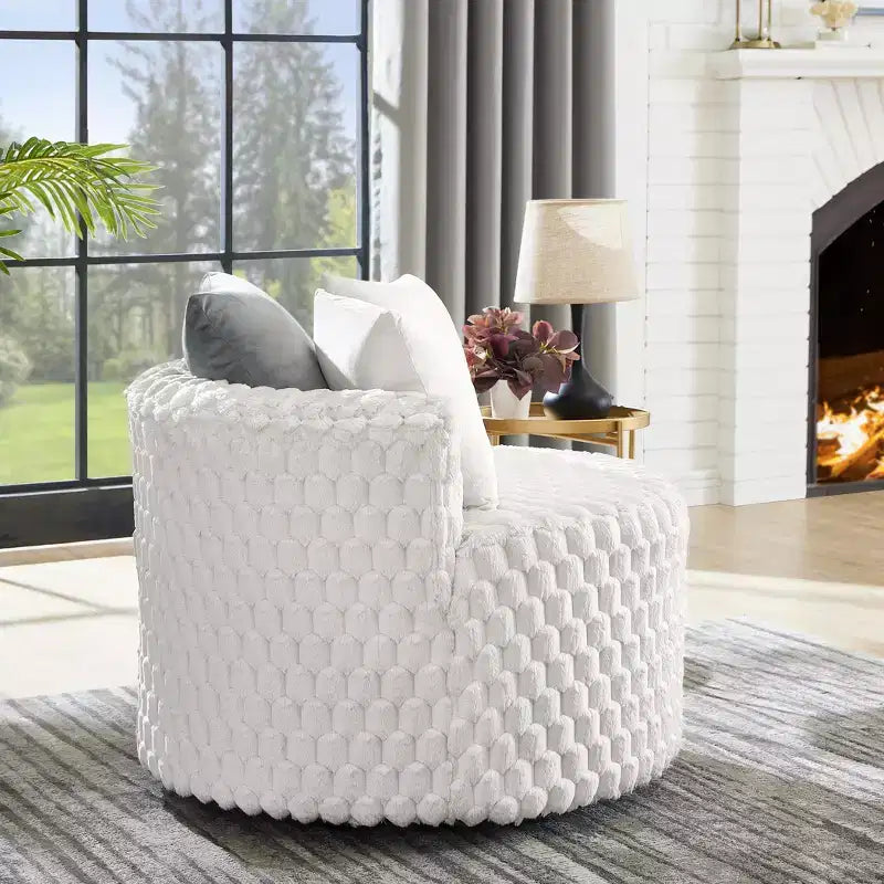 Fauteuil club 3D rembourré en peluche avec roulettes, blanc cassé
