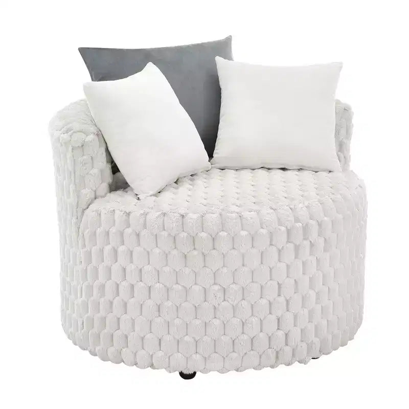 Fauteuil club 3D rembourré en peluche avec roulettes, blanc cassé