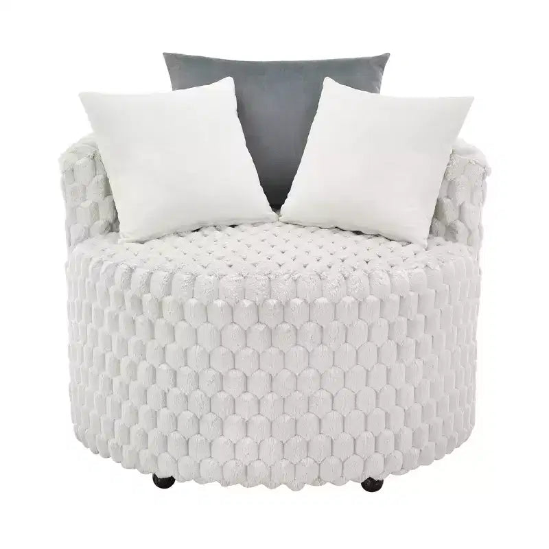 Fauteuil club 3D rembourré en peluche avec roulettes, blanc cassé