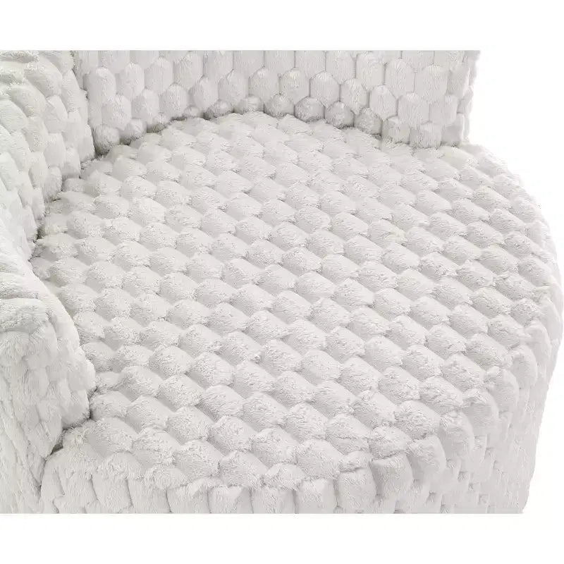 Fauteuil club 3D rembourré en peluche avec roulettes, blanc cassé