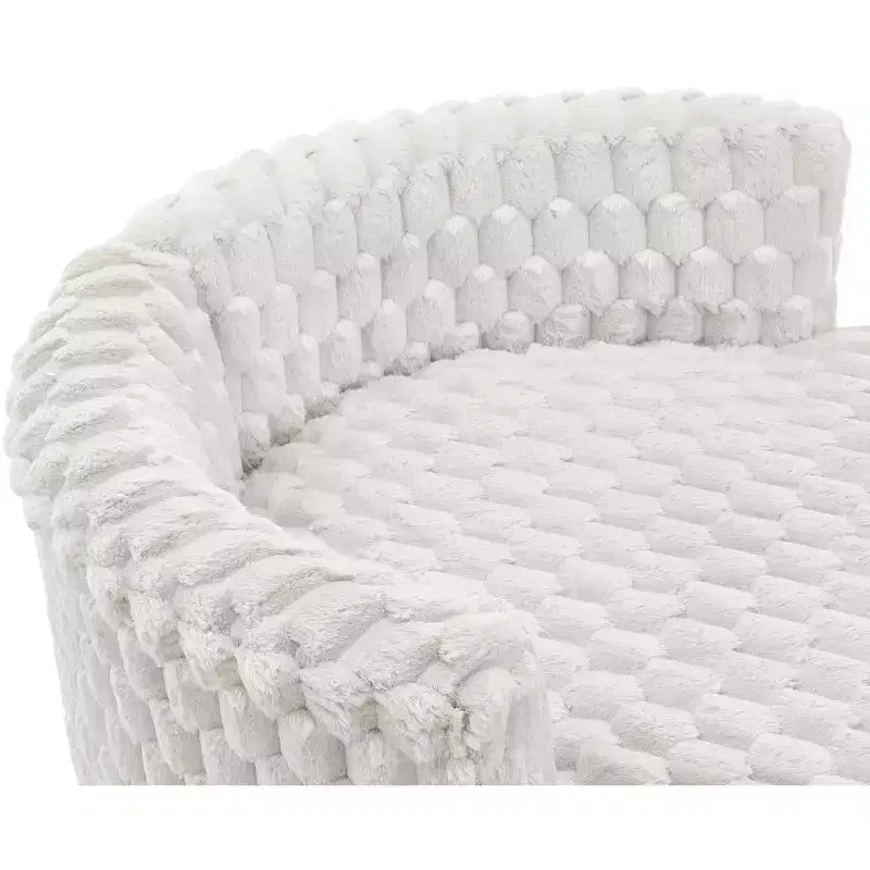 Fauteuil club 3D rembourré en peluche avec roulettes, blanc cassé