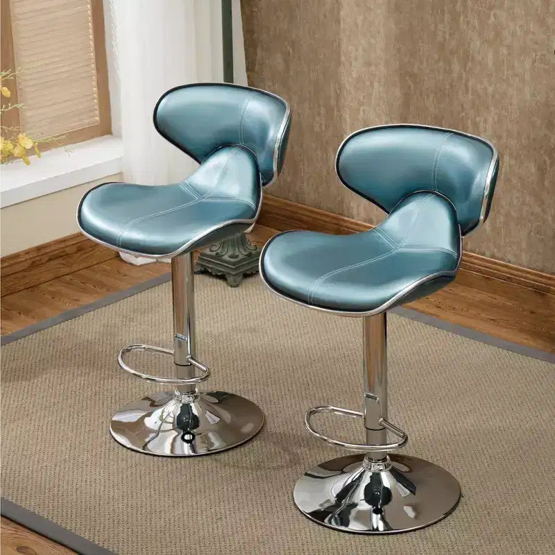 Tabouret de bar pivotant et réglable avec vérin à gaz, revêtement en similicuir rembourré et base chromée, bleu, lot de 2