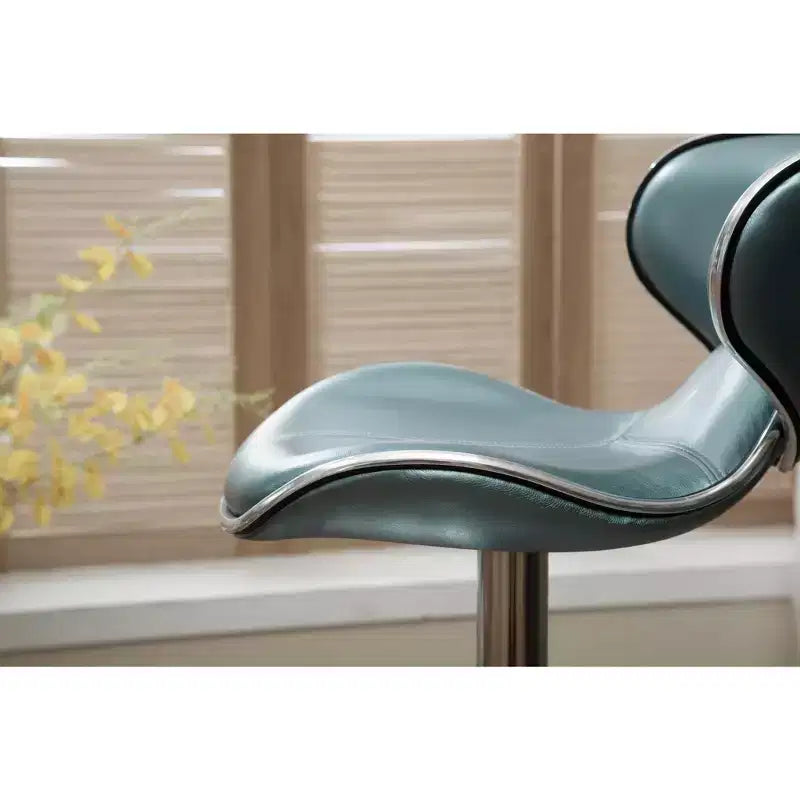 Tabouret de bar pivotant et réglable avec vérin à gaz, revêtement en similicuir rembourré et base chromée, bleu, lot de 2