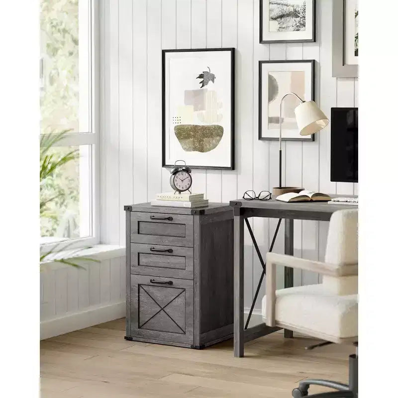 Meuble Classeur à 3 Tiroirs, Classeur de Rangement, Support d'Imprimante, Compatible A4, Format Lettre, Dossiers Suspendus, Style Ferme Moderne, pour Bureau à Domicile