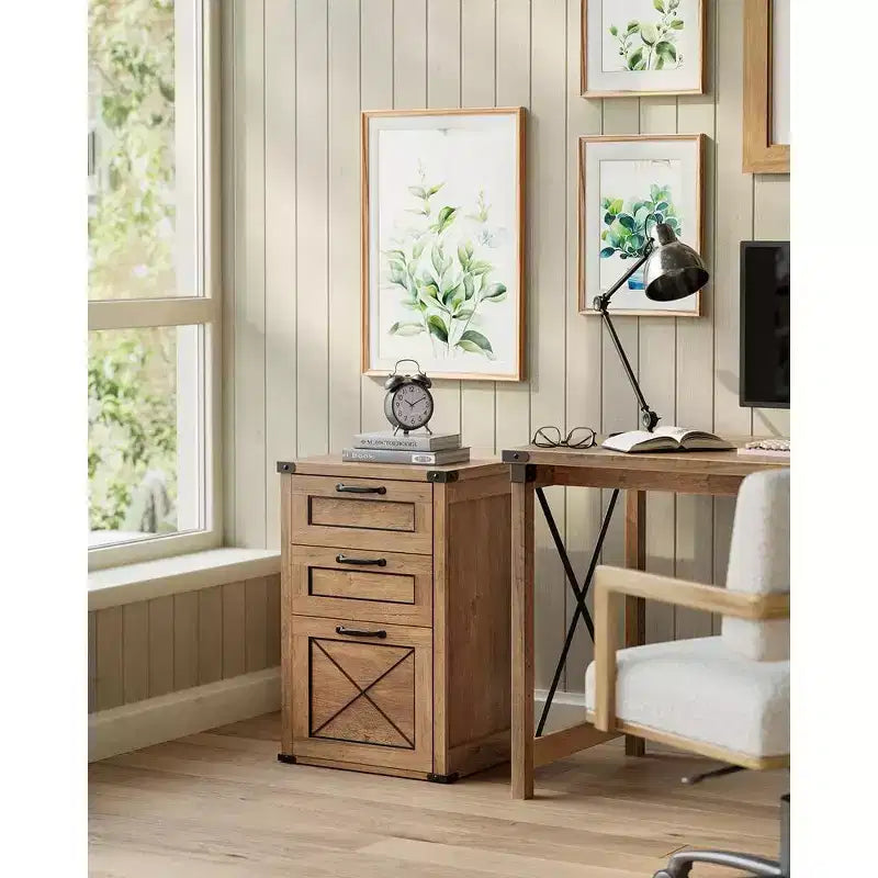 Meuble Classeur à 3 Tiroirs, Classeur de Rangement, Support d'Imprimante, Compatible A4, Format Lettre, Dossiers Suspendus, Style Ferme Moderne, pour Bureau à Domicile
