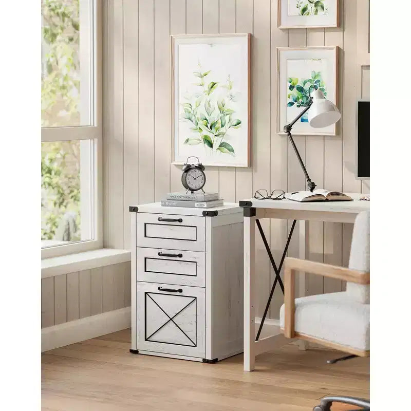 Meuble Classeur à 3 Tiroirs, Classeur de Rangement, Support d'Imprimante, Compatible A4, Format Lettre, Dossiers Suspendus, Style Ferme Moderne, pour Bureau à Domicile