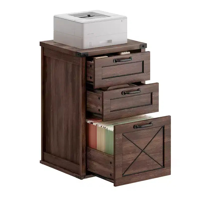 Meuble Classeur à 3 Tiroirs, Classeur de Rangement, Support d'Imprimante, Compatible A4, Format Lettre, Dossiers Suspendus, Style Ferme Moderne, pour Bureau à Domicile