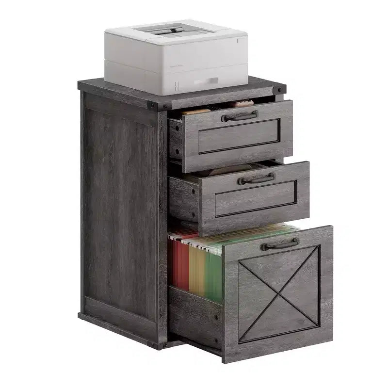 Meuble Classeur à 3 Tiroirs, Classeur de Rangement, Support d'Imprimante, Compatible A4, Format Lettre, Dossiers Suspendus, Style Ferme Moderne, pour Bureau à Domicile