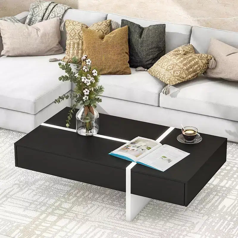 Table basse contemporaine rectangulaire en panneaux de particules avec rangement