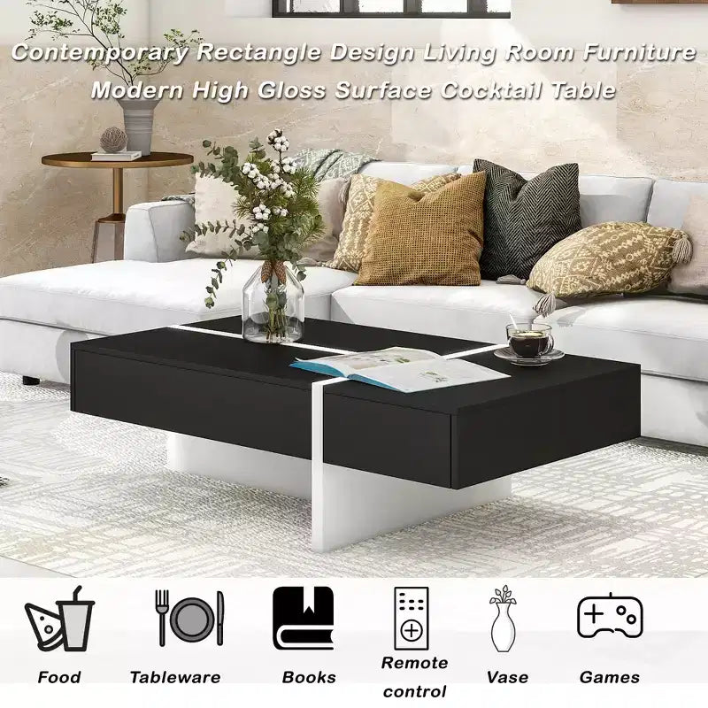 Table basse contemporaine rectangulaire en panneaux de particules avec rangement