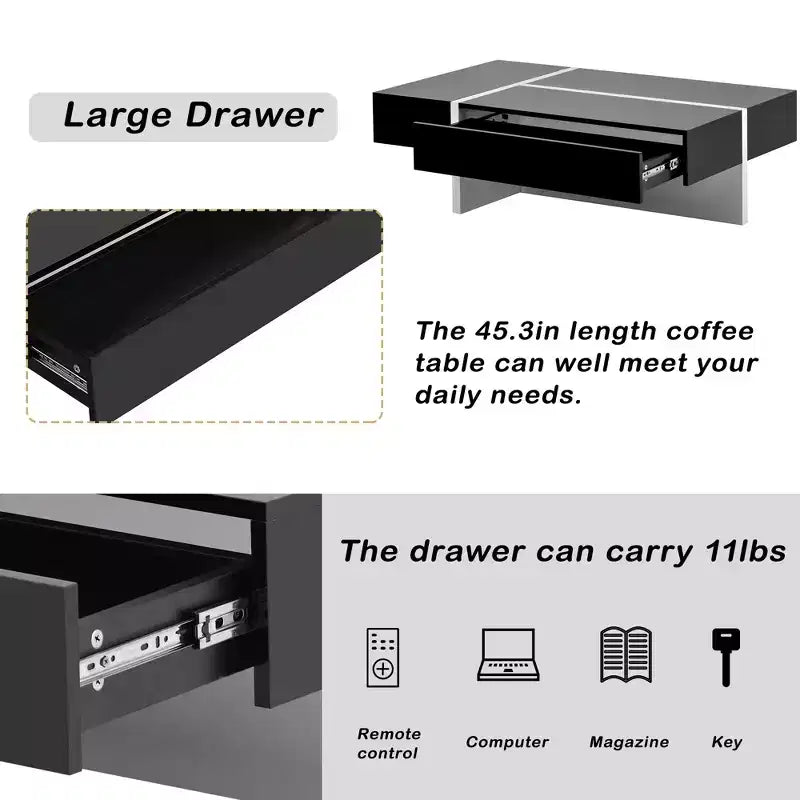 Table basse contemporaine rectangulaire en panneaux de particules avec rangement