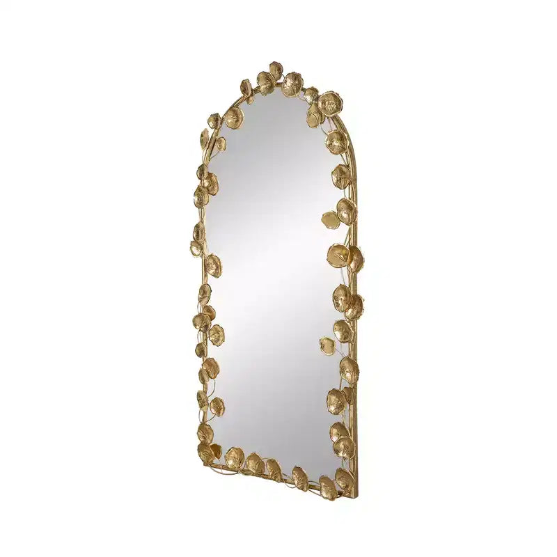 Miroir mural arqué pleine longueur de 51,5 x 29 pouces avec accents de feuilles dorées