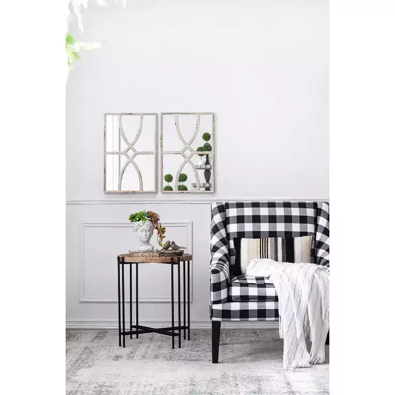 Miroir mural rectangulaire en bois, 40,6 x 58,4 cm, avec cadre blanc vieilli - Lot de 2