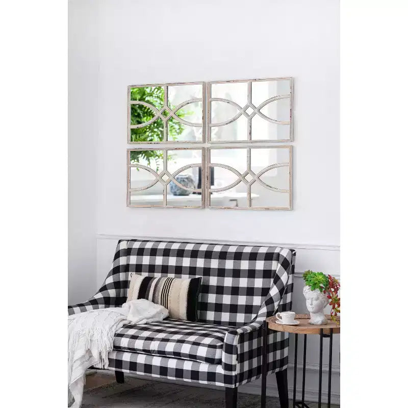 Miroir mural rectangulaire en bois, 40,6 x 58,4 cm, avec cadre blanc vieilli - Lot de 2