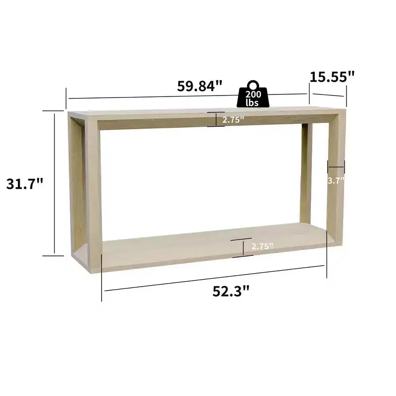 Console de 60 pouces, table d'entrée en bois massif avec étagère ouverte, table basse rustique pour salon, entrée, couloir, chambre à coucher
