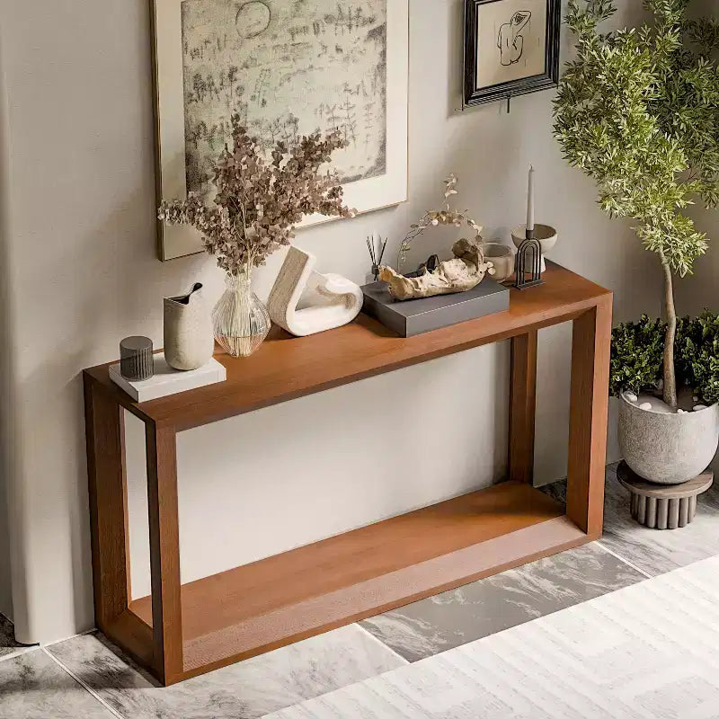 Console de 60 pouces, table d'entrée en bois massif avec étagère ouverte, table basse rustique pour salon, entrée, couloir, chambre à coucher