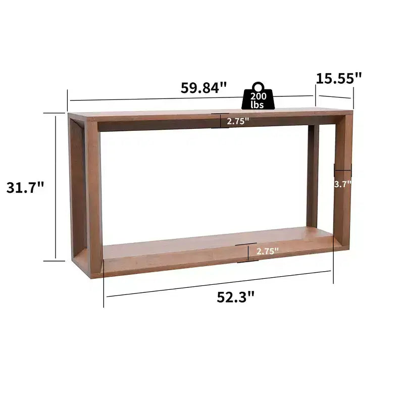 Console de 60 pouces, table d'entrée en bois massif avec étagère ouverte, table basse rustique pour salon, entrée, couloir, chambre à coucher