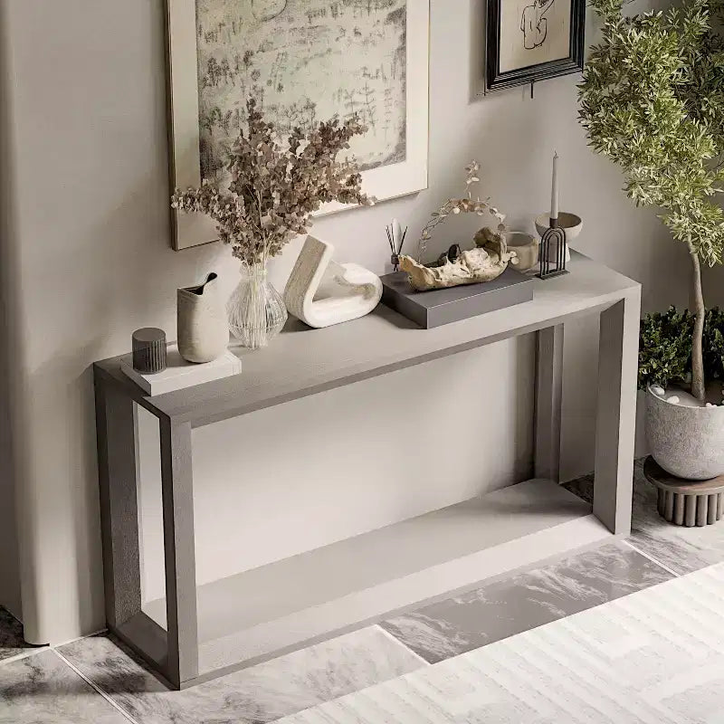 Console de 60 pouces, table d'entrée en bois massif avec étagère ouverte, table basse rustique pour salon, entrée, couloir, chambre à coucher