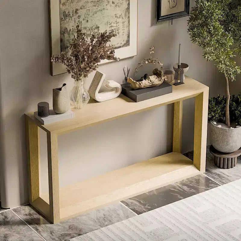 Console de 60 pouces, table d'entrée en bois massif avec étagère ouverte, table basse rustique pour salon, entrée, couloir, chambre à coucher