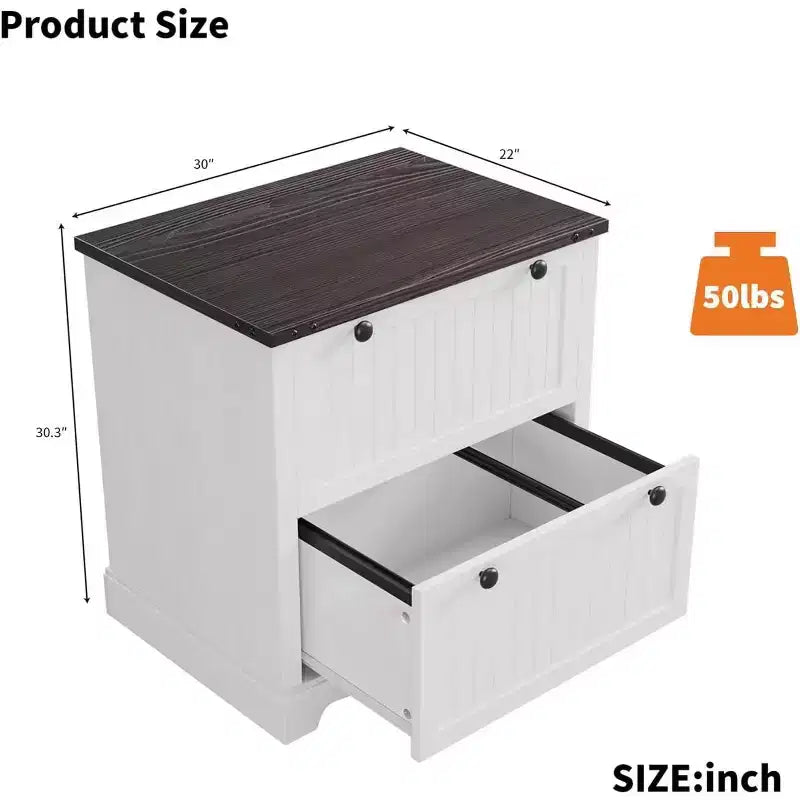Classeur latéral en bois à 2 tiroirs de 76,2 cm avec dossiers suspendus pour documents A4/Lettre/Légal, rangement élégant pour bureau à domicile/salon