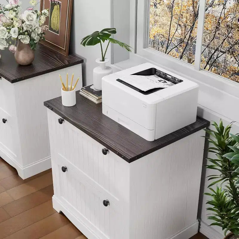 Classeur latéral en bois à 2 tiroirs de 76,2 cm avec dossiers suspendus pour documents A4/Lettre/Légal, rangement élégant pour bureau à domicile/salon