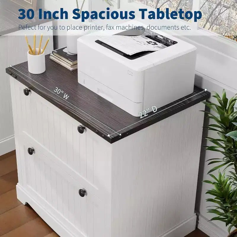Classeur latéral en bois à 2 tiroirs de 76,2 cm avec dossiers suspendus pour documents A4/Lettre/Légal, rangement élégant pour bureau à domicile/salon