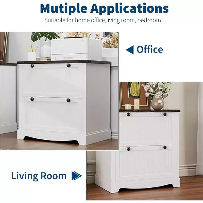 Classeur latéral en bois à 2 tiroirs de 76,2 cm avec dossiers suspendus pour documents A4/Lettre/Légal, rangement élégant pour bureau à domicile/salon