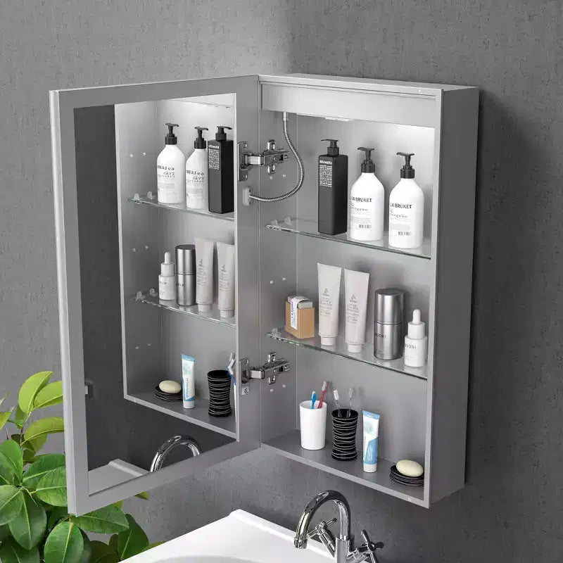 Armoire à pharmacie moderne en métal avec miroir, éclairage LED et 3 températures de couleur (16 pouces)