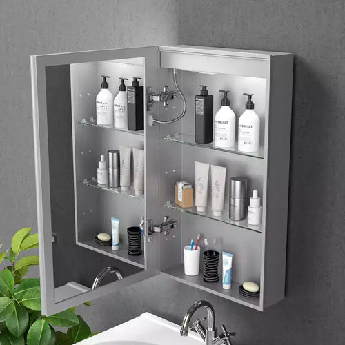 Armoire à pharmacie moderne en métal avec miroir, éclairage LED et 3 températures de couleur (16 pouces)