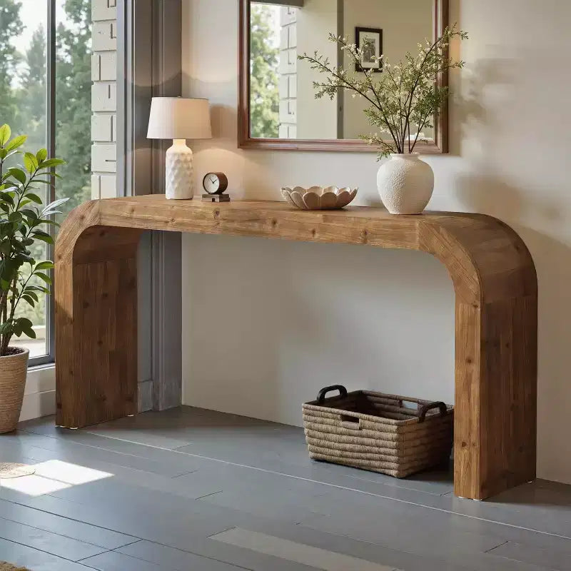 Lantine 70.87-Inch Solid Wood Console Table, Farmhouse Sofa Table Behind Couch with Curved Corners for Hallway, Living Room, Entrance