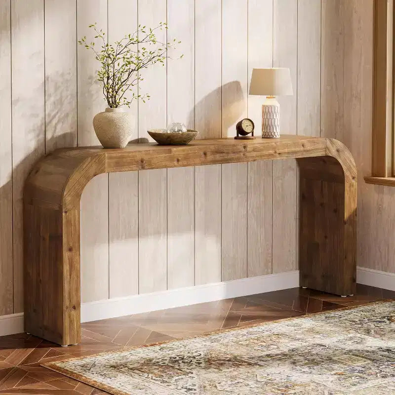 Table console en bois massif de 179,9 cm, table de canapé de style ferme derrière un canapé avec coins arrondis pour couloir, salon, entrée