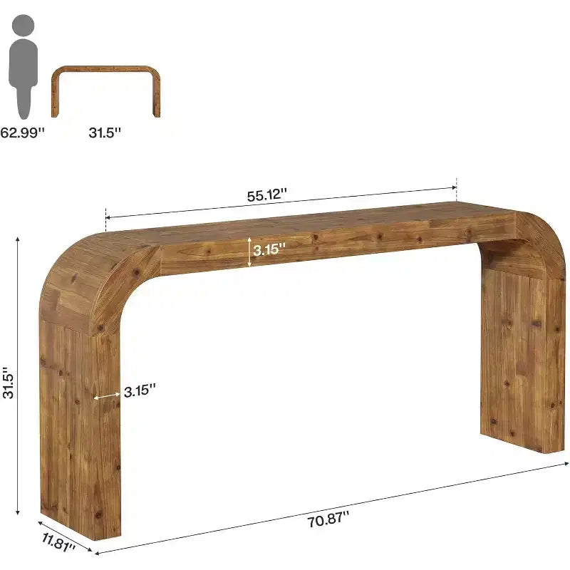 Table console en bois massif de 179,9 cm, table de canapé de style ferme derrière un canapé avec coins arrondis pour couloir, salon, entrée