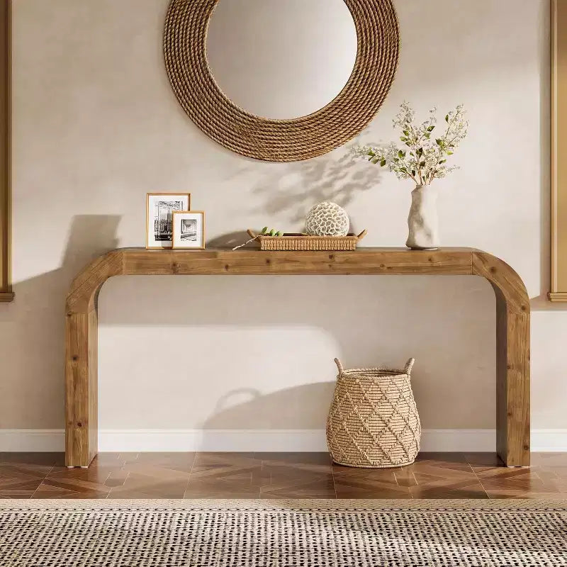 Table console en bois massif de 179,9 cm, table de canapé de style ferme derrière un canapé avec coins arrondis pour couloir, salon, entrée