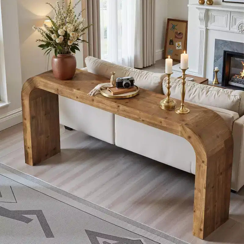 Table console en bois massif de 179,9 cm, table de canapé de style ferme derrière un canapé avec coins arrondis pour couloir, salon, entrée