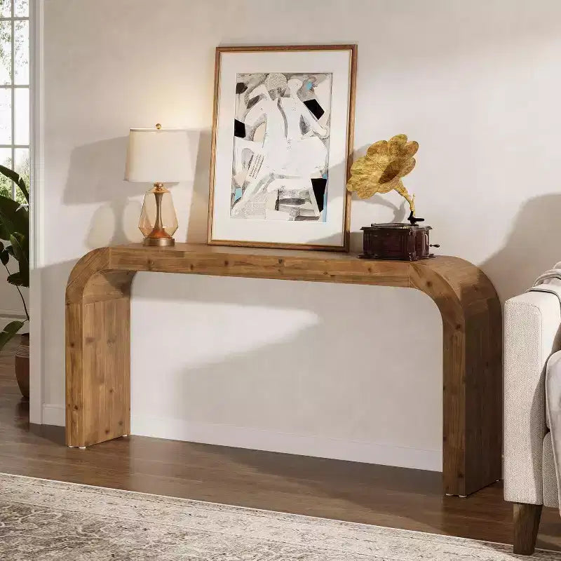 Table console en bois massif de 179,9 cm, table de canapé de style ferme derrière un canapé avec coins arrondis pour couloir, salon, entrée