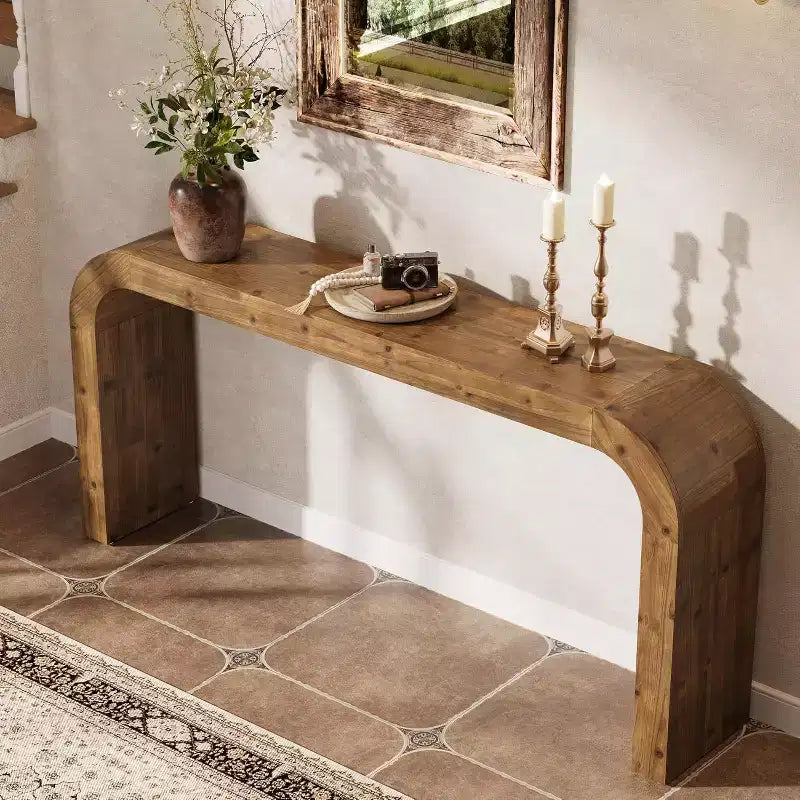 Table console en bois massif de 179,9 cm, table de canapé de style ferme derrière un canapé avec coins arrondis pour couloir, salon, entrée