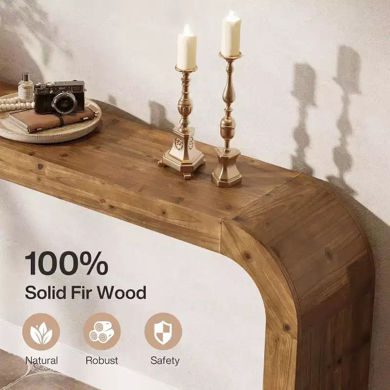 Table console en bois massif de 179,9 cm, table de canapé de style ferme derrière un canapé avec coins arrondis pour couloir, salon, entrée