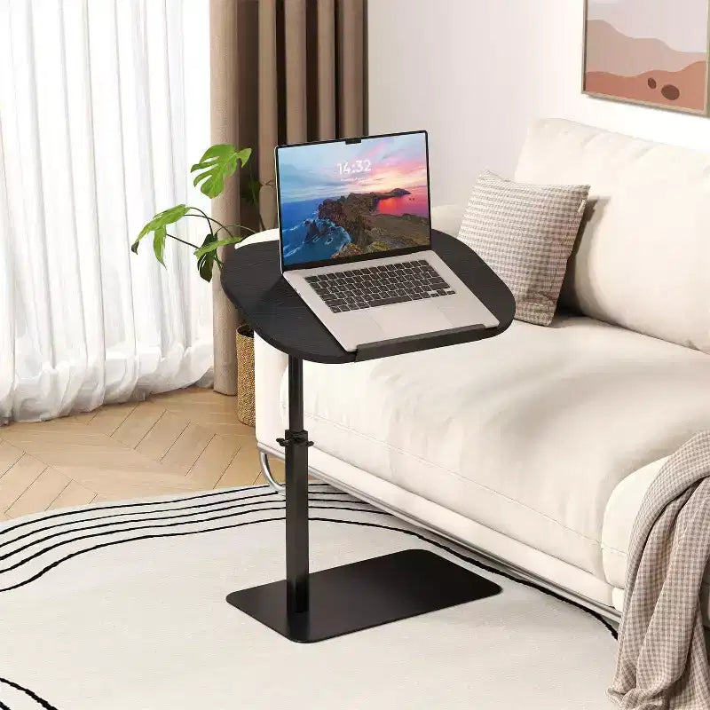 Side Table Sofa Tray for Couch, Minimalist Height Adjustable End Table for Small Spaces, Snack Side Table for Bed or Sofa with Phone and Tablet Slot
