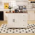 FAMYYT White Solid Wood 54 in. Kitchen Island with Foldable Tabletop, Power Outlets/USB Ports, Door Racks and Drawers
