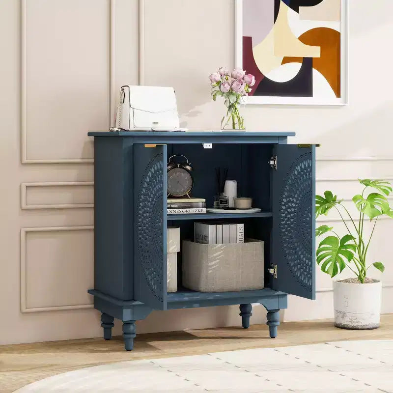 Armoire de rangement avec 2 portes et étagères, armoire creuse avec étagère réglable, armoire en bois d'ingénierie vieilli - Panipeachy