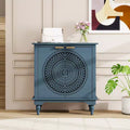 Storage Cabinet with 2 Doors and Shelves, Hollow-Carved Cabinet with Adjustable Shelf, Distressed Engineered Wood Cabinet - Panipeachy